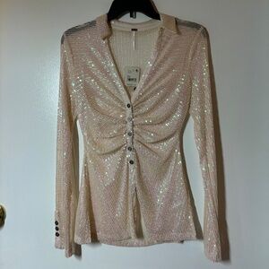 Free People Pink Champagne Dreams Sequin Blouse BRAND NEW with tags size XS